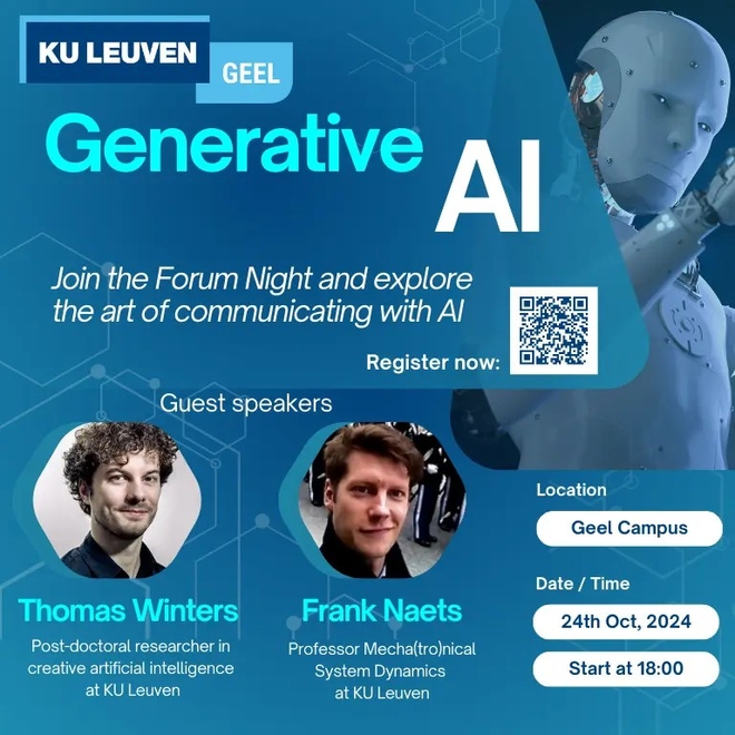 Announcement for the Generative AI night at KU Leuven campus Geel